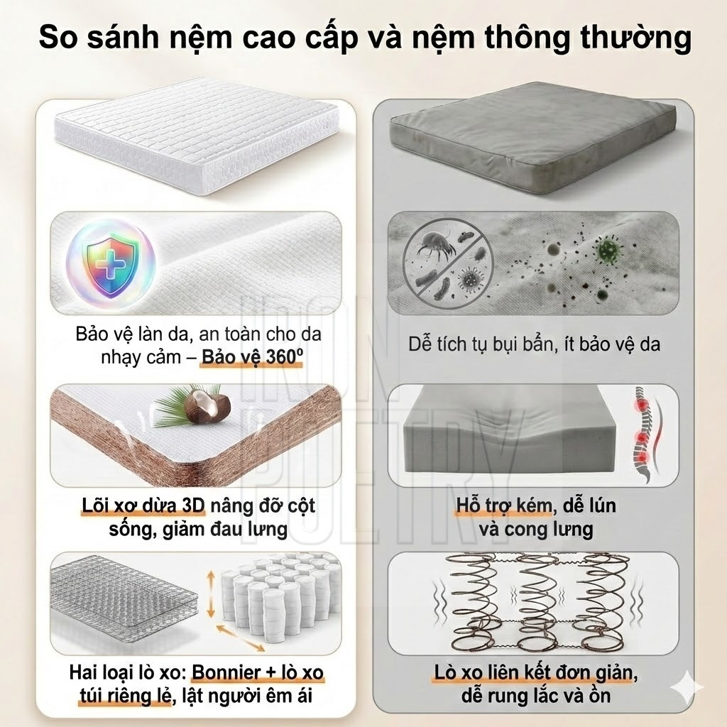 IRONPO Nệm Lò Xo Túi Độc Lập 15cm Kết Hợp 3 Tầng Foam Cao Su Êm Ái Chuẩn Hotel Cao Cấp