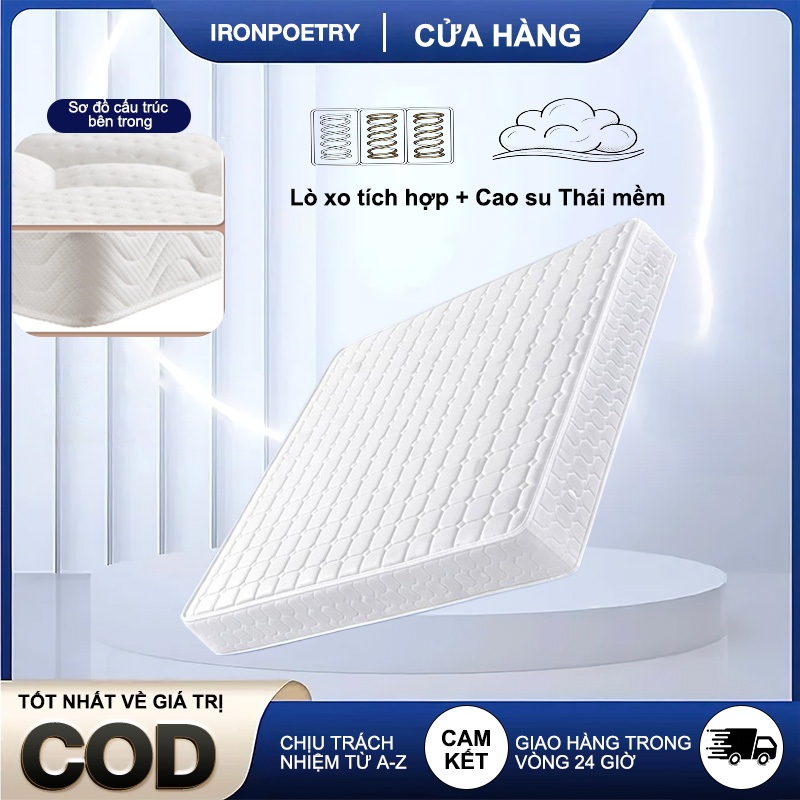 IRONPO Nệm Lò Xo Túi Độc Lập 15cm Kết Hợp 3 Tầng Foam Cao Su Êm Ái Chuẩn Hotel Cao Cấp