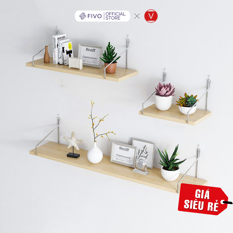 Kệ Treo Tường FIVO FB40 Trang Trí Không Cần Khoan, Tặng Kèm Đinh Và Móc Treo Inox Dễ Dàng Gắn Lên Tường, Decor Linh Hoạt