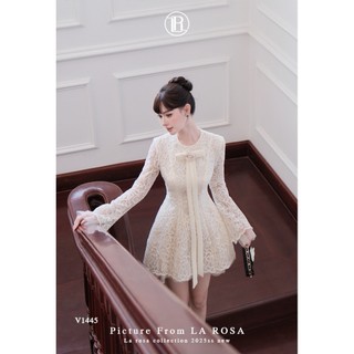 Váy Ren Tiệc Xinh LA ROSA Cổ Đính Nơ Nổi Bật Tay Loe Dáng Xoè Phù Hợp Dạo Phố, Hẹn Hò,...V1445