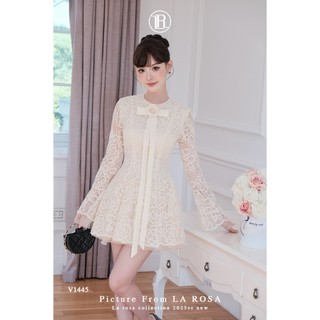 Váy Ren Tiệc Xinh LA ROSA Cổ Đính Nơ Nổi Bật Tay Loe Dáng Xoè Phù Hợp Dạo Phố, Hẹn Hò,...V1445