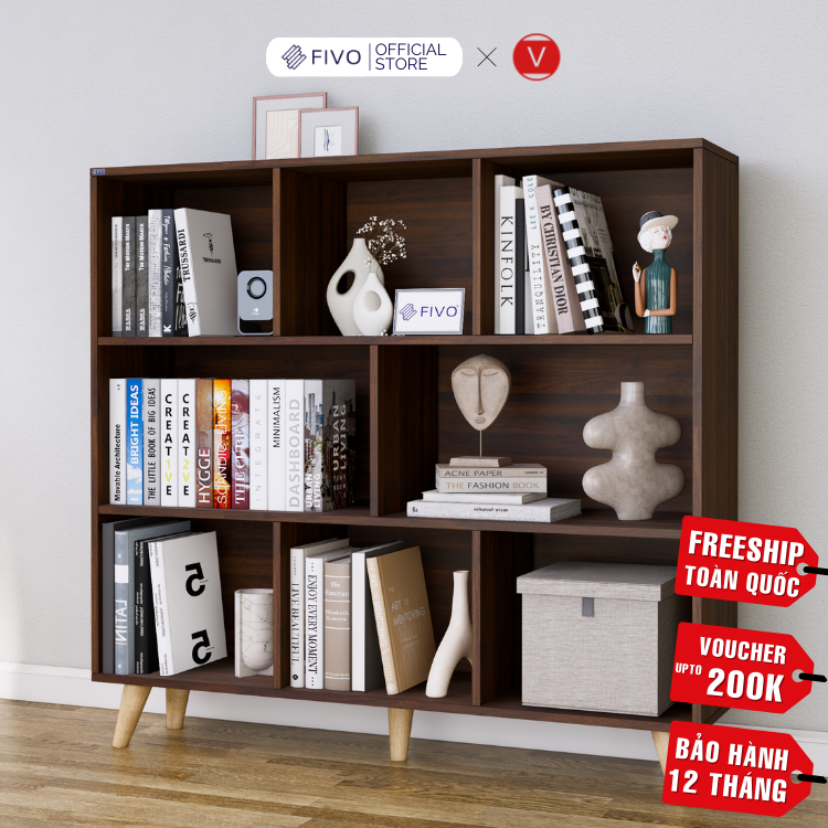 Kệ Sách Gỗ Đứng Đa Tầng Có Chân FIVO FB60, Kèm Tấm Lưng Chắc Chắn, Dễ Dàng Lắp Đặt, Decor Linh Hoạt, Phù Hợp Mọi Vị Trí