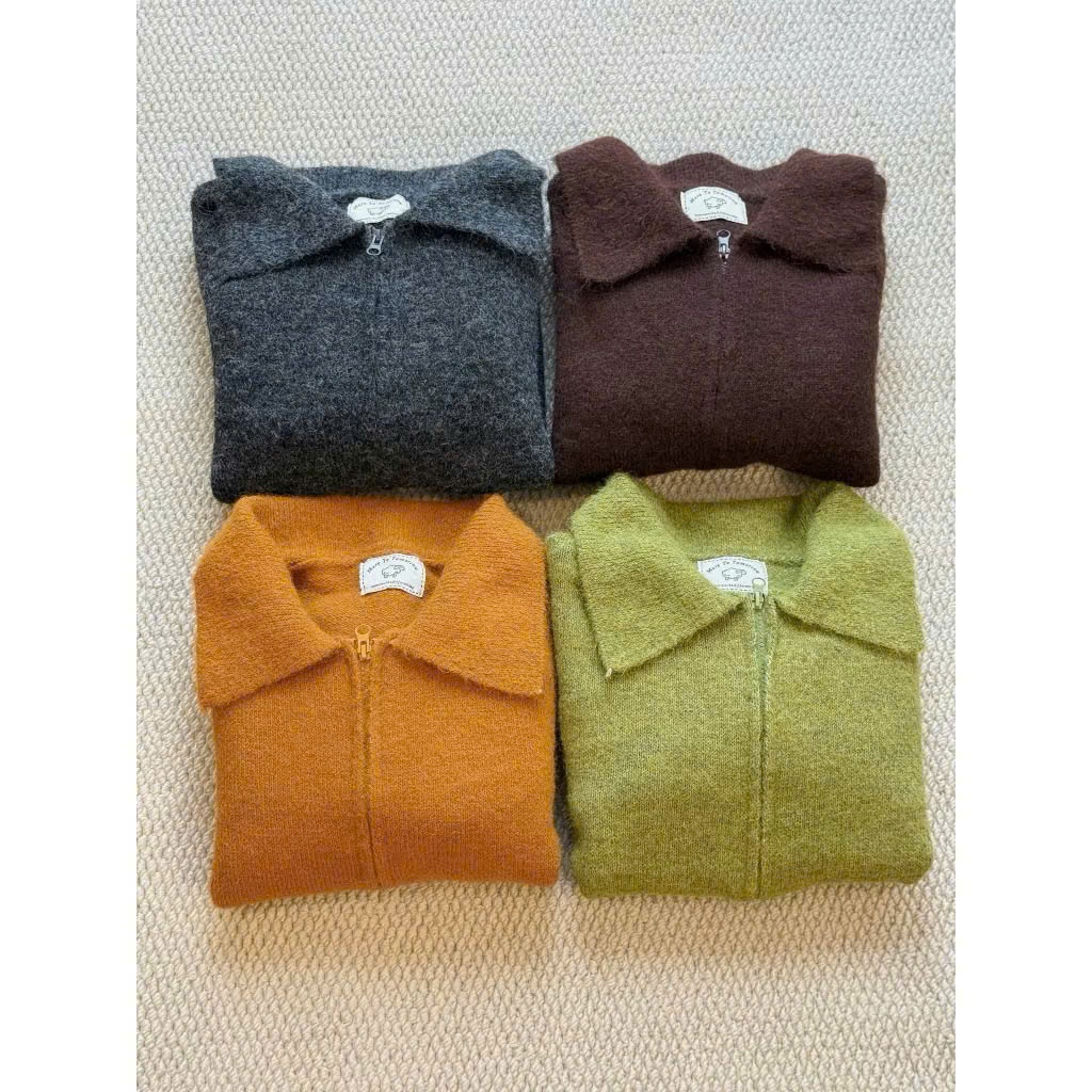 Áo len lông xù khóa kéo tay dài cổ bẻ dáng ngắn basic vintage TO MORE TOMORROW freesize tag Cừu
