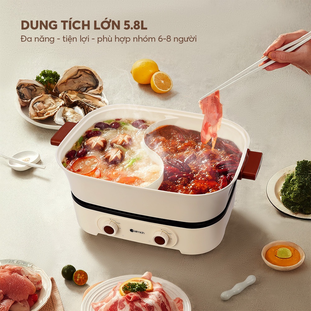 Nồi Lẩu nướng 2 Ngăn Elmich MPE1301/ MPE1299 Chống Dính ,Công Suất Lớn, Bếp lẩu Uyên ương đa năng