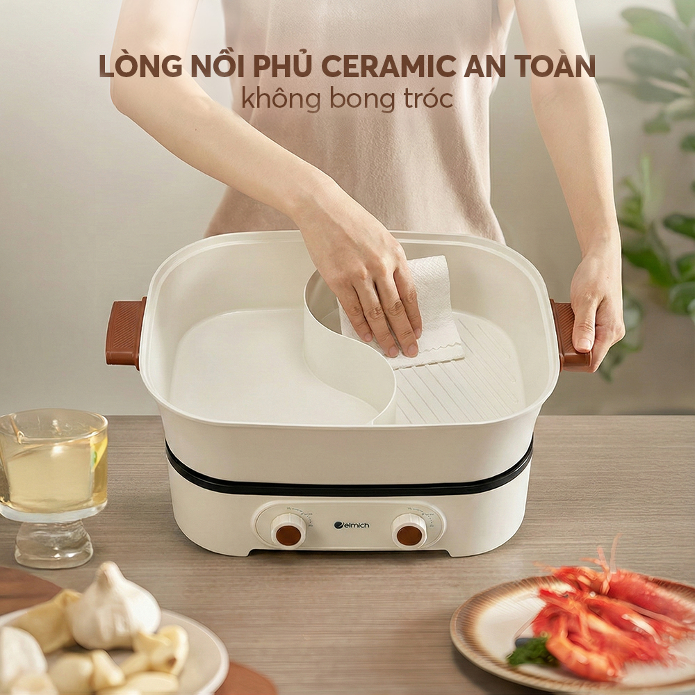 Nồi Lẩu nướng 2 Ngăn Elmich MPE1301/ MPE1299 Chống Dính ,Công Suất Lớn, Bếp lẩu Uyên ương đa năng