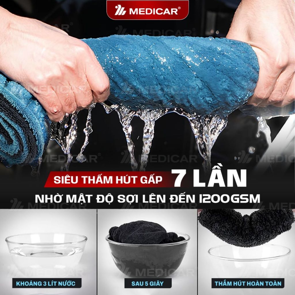 [MICROFIBER] Khăn Lau Xe Ô Tô Cao Cấp Microfiber 1200GSM Medicar – Dày, Mềm, Thấm Hút Mạnh - Kích Thước 60 × 90cm | BigBuy360 - bigbuy360.vn