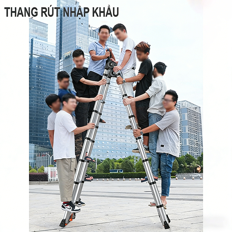 Thang Rút Nhôm Inox Chữ A Chữ I Nhập Khẩu Thang Rút Đôi Đơn Chất Liệu Nhôm Inox Tải trọng 600kg