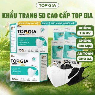 Hộp 100 Chiếc Khẩu Trang 5D Cao Cấp Top Gia Chống Tia UV, Ngăn Ngừa Bụi Mịn Thoáng Khí, Kháng Khuẩn An Toàn Cho Sức Khỏe
