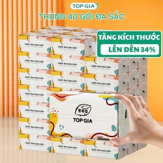 Thùng 40 gói Giấy ăn rút đa sắc Topgia  cao cấp 240 tờ 4 lớp dập vân 4D chắc chắn, mềm mịn, thấm hút