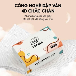 Giấy ăn rút đa sắc Top gia thùng 20 gói cao cấp 240 tờ 4 lớp dập vân 4D chắc chắn, mềm mịn, thấm hút