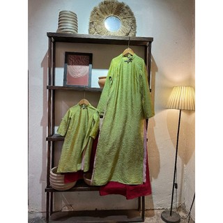 Áo dài ChoiChuu tơ ánh song kim 4 tà màu xanh cho mẹ và bé