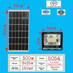 Đèn Pha Led Năng Lượng Mặt Trời 300W Chính Hãng Golden Solar Vỏ Nhôm Tấm Pin Mono Bảo hành 5 năm
