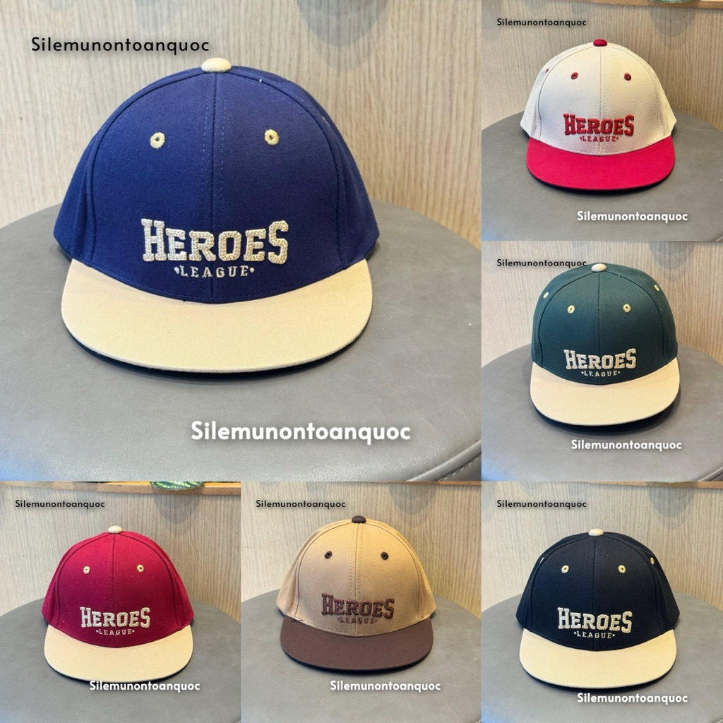Mũ hiphop hero cho bé trai 3-8 tuổi - Nón snapback kaki phối màu thêu nổi hero thời trang cho bé siêu đẹp
