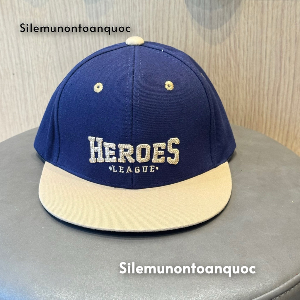 Mũ hiphop hero cho bé trai 3-8 tuổi - Nón snapback kaki phối màu thêu nổi hero thời trang cho bé siêu đẹp