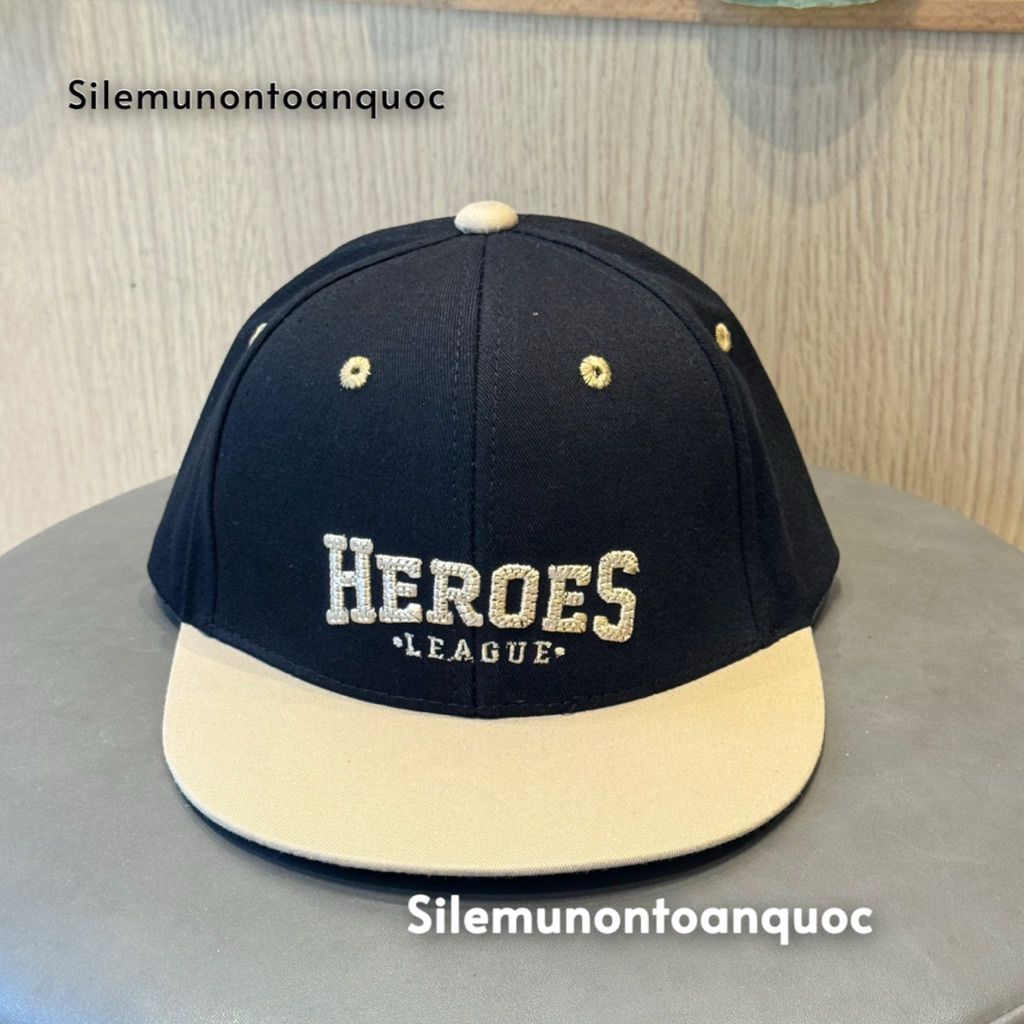 Mũ hiphop hero cho bé trai 3-8 tuổi - Nón snapback kaki phối màu thêu nổi hero thời trang cho bé siêu đẹp