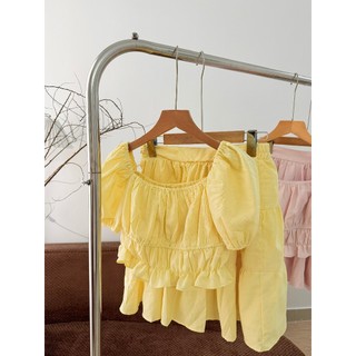 𝗠𝗶𝘁𝘂 - | LY LINEN| Set Linen áo nhún+ chân váy tầng