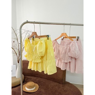 𝗠𝗶𝘁𝘂 - | LY LINEN| Set Linen áo nhún+ chân váy tầng