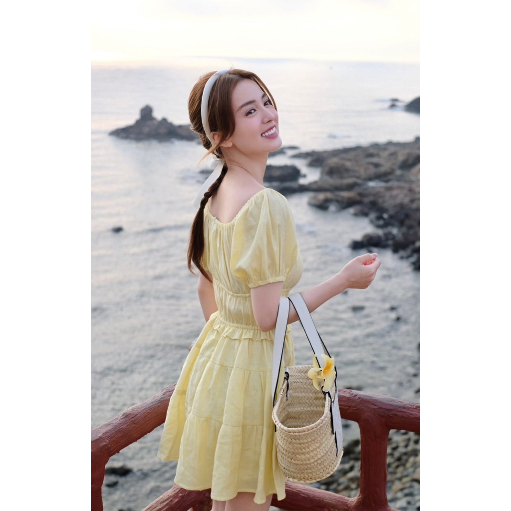 𝗠𝗶𝘁𝘂 𝗟𝗶𝗻𝗲𝗻 𝗦𝗲𝘁- Set Linen Tưng vân gỗ áo trễ vai+quần xuông BEELY