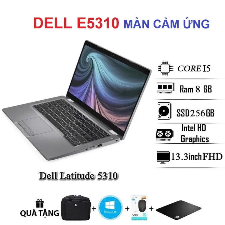Laptop Dell Latitude 5310, Dell E5310, Core i7 10610U 8GB 256GB SSD M2, 13.3 inch FullHD Màn cảm ứng, kèm bộ quà tặng