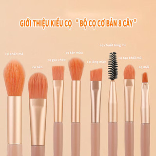 Bộ 8 cọ trang điểm hộp túi với cán bằng nhựa mờ,thiết kế màu macaron,dễ mang theo,lông cọ mềm mại,trang điểm làm đẹp