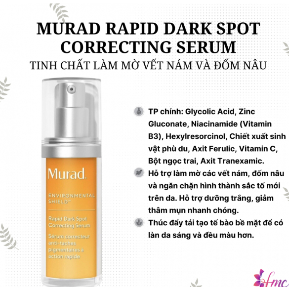 Tinh chất hỗ trợ làm mờ vết nám Murad Rapid Dark Spot Correcting Serum 30ml