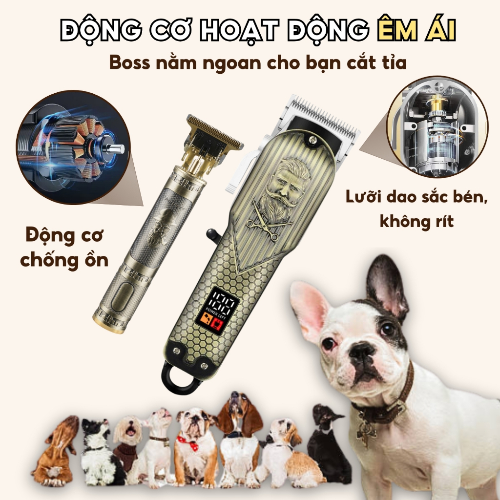 Tông Đơ Cắt Tỉa Cạo Lông Chó Mèo Không Dây Kizu739, Máy Cạo Lông Thú tặng Máy Tỉa Lông Kẽ Bàn Chân