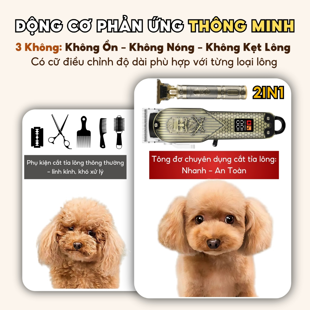 Tông Đơ Cắt Tỉa Cạo Lông Chó Mèo Không Dây Kizu739, Máy Cạo Lông Thú tặng Máy Tỉa Lông Kẽ Bàn Chân