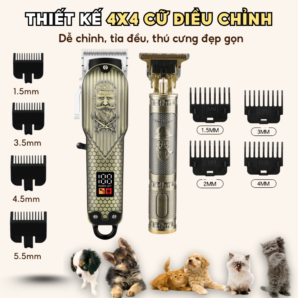 Tông Đơ Cắt Tỉa Cạo Lông Chó Mèo Không Dây Kizu739, Máy Cạo Lông Thú tặng Máy Tỉa Lông Kẽ Bàn Chân