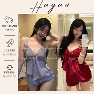HT23 Bộ ngủ 2s sexy phối ren cánh bướm kèm ĐỆM LÓT, đồ ngủ lụa mặc nhà tôn dáng HT23