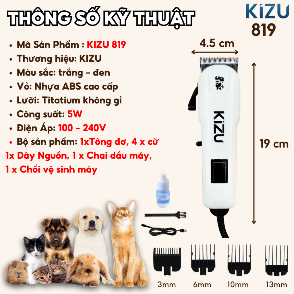 Máy Cạo Lông Chó Mèo, Tông Đơ Cắt Lông Thú Cưng Siêu Khoẻ, Cạo Êm Ái, Không làm Thú Giật Mình