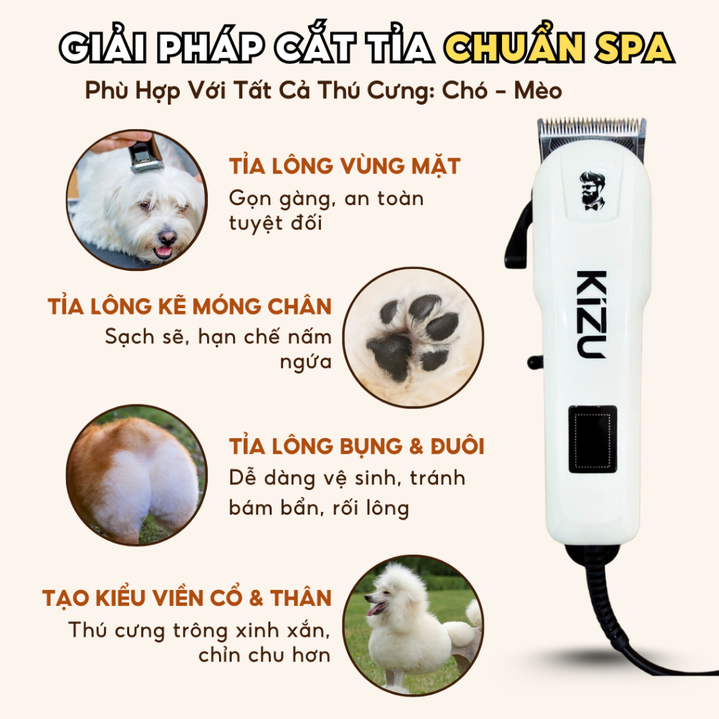 Máy Cạo Lông Chó Mèo, Tông Đơ Cắt Lông Thú Cưng Siêu Khoẻ, Cạo Êm Ái, Không làm Thú Giật Mình