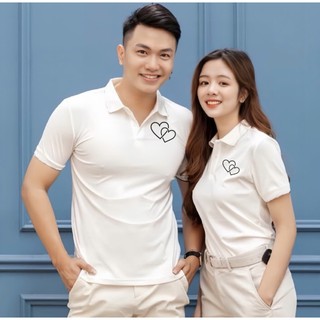 Áo cặp nam nữ, áo polo đôi in hình trái tim chât thun 4 chiều thoáng mát