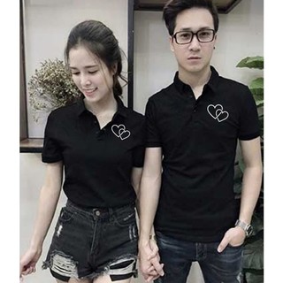 Áo cặp nam nữ, áo polo đôi in hình trái tim chât thun 4 chiều thoáng mát
