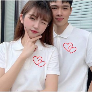 Áo cặp nam nữ, áo polo đôi in hình trái tim chât thun 4 chiều thoáng mát