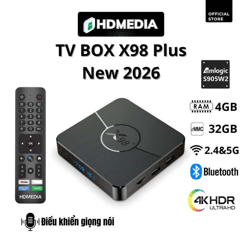 TV BOX X98 Plus 2026 RAM 4GB Bộ nhớ 32GB Điều Khiển Giọng Nói Bảo Hành Chính Hãng 1 Năm Cài Sẵn Ứng Dụng — ảnh 1