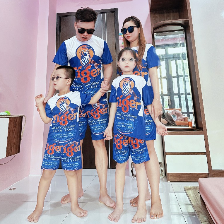 Bộ Thể Thao Cộc Tay In hình Bia Tiger Xanh Cực Hot Form Rộng Unisex Trẻ Trung Nam Nữ Mặc Đều Được Kl1