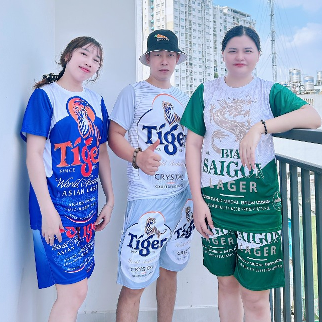 Bộ Thể Thao Cộc Tay In hình Bia Tiger Xanh Cực Hot Form Rộng Unisex Trẻ Trung Nam Nữ Mặc Đều Được Kl1