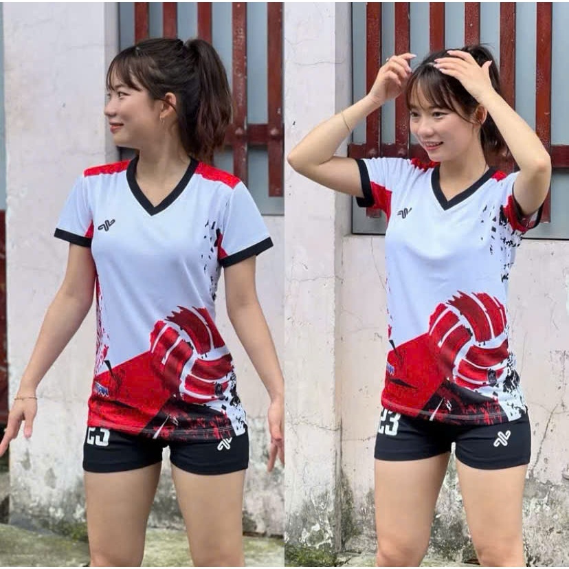 Bộ quần áo bóng chuyền nam nữ TiTal đỏ thi đấu, tập luyện – in tên số theo yêu cầu, thấm hút mồ hôi