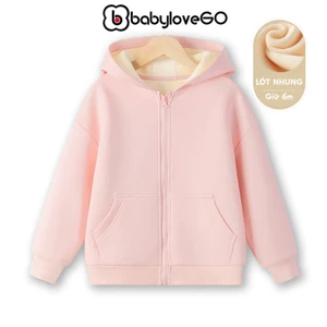 Áo khoác nỉ lót lông cho bé gái BabyloveGO 2026 áo nỉ có mũ và khóa kéo tiện lợi cho bé AKN04