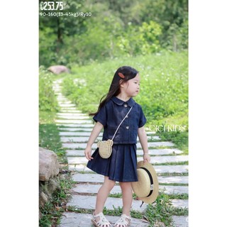 [B&G] Sét váy jean mềm cá tính dê thương áo sơ mi kèm chân váy xếp ly cho bé gái 10-45kg