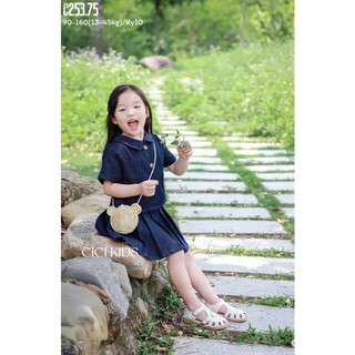 [B&G] Sét váy jean mềm cá tính dê thương áo sơ mi kèm chân váy xếp ly cho bé gái 10-45kg