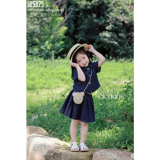 [B&G] Sét váy jean mềm cá tính dê thương áo sơ mi kèm chân váy xếp ly cho bé gái 10-45kg