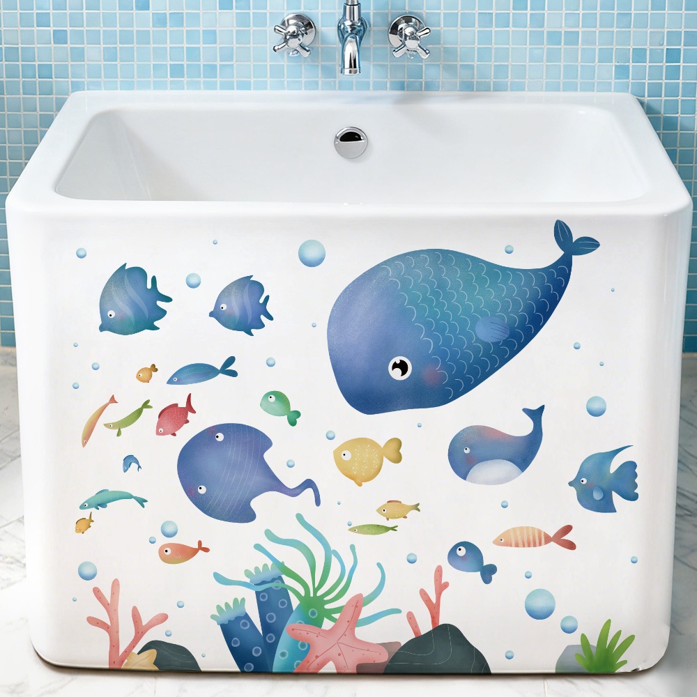 Decal Dán Tường Đàn Cá Dưới Lòng Đại Dương Có Keo Sẵn 106x84cm – Trang Trí Phòng Cho Bé