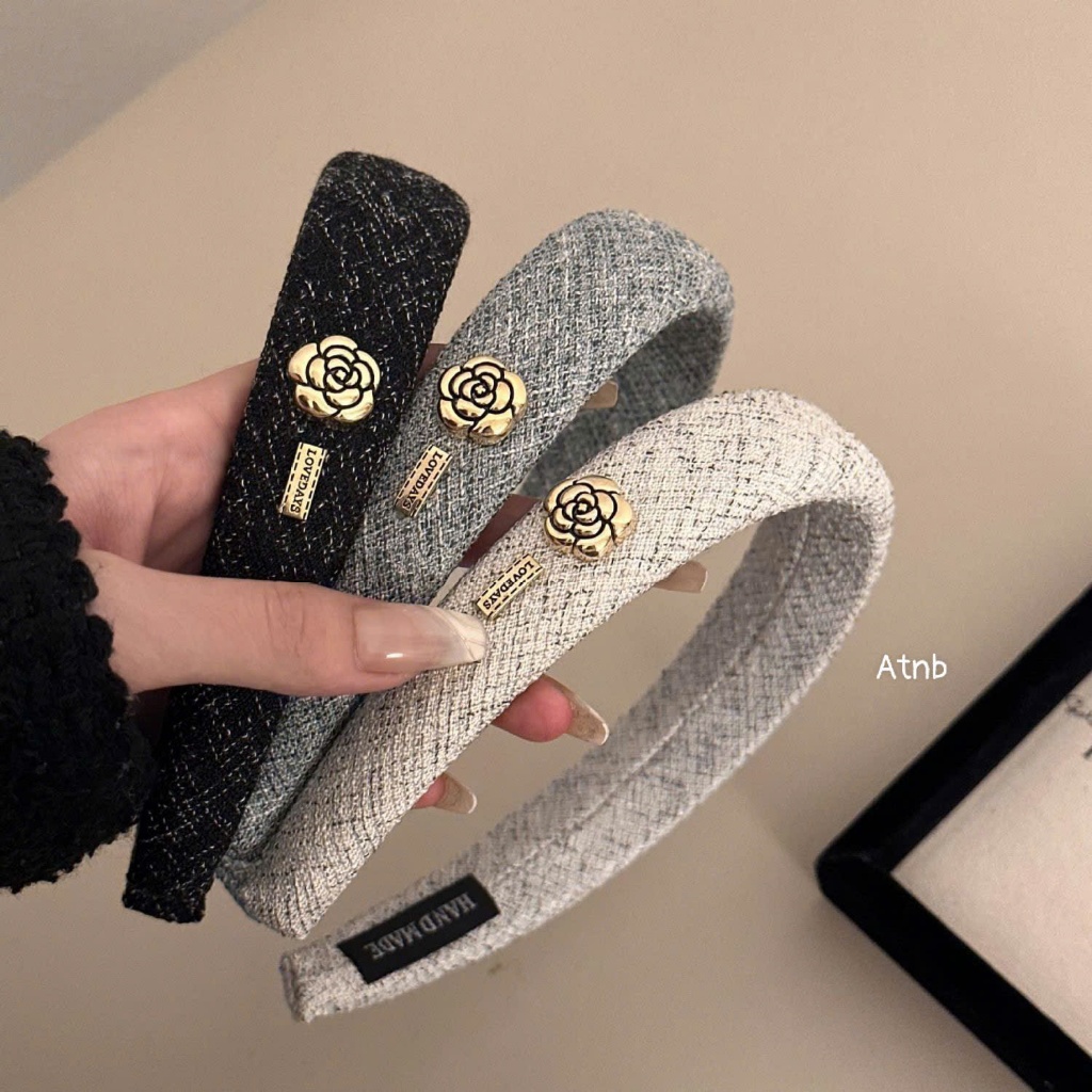 Băng Đô Cài Tóc Nữ Vải Tweed Cao Cấp Đính Hoa Kim Loại – Phụ Kiện Tóc Sang Trọng, Thanh Lịch