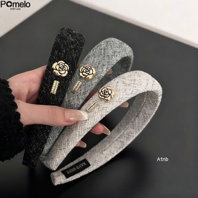 Băng Đô Cài Tóc Nữ Vải Tweed Cao Cấp Đính Hoa Kim Loại – Phụ Kiện Tóc Sang Trọng, Thanh Lịch