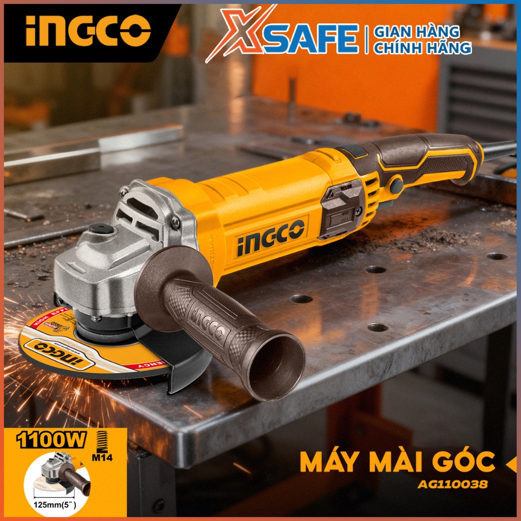 Máy mài góc INGCO AG110038 công suất 1100W, không bao gồm đĩa, đường ...