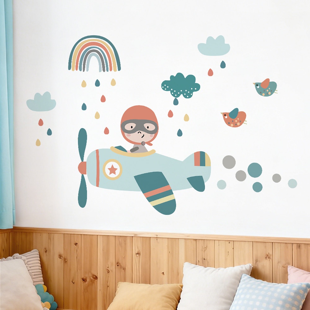 Decal Dán Tường Phi Công Nhí Du Hành Bầu Trời Có Keo Sẵn 143x90cm - Trang Trí Phòng Ngủ