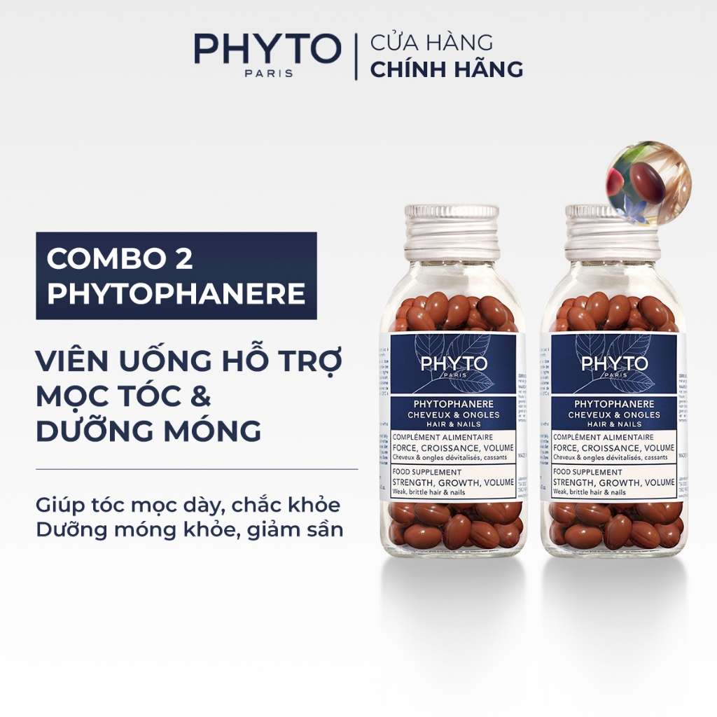 Combo 2 Thực phẩm bảo vệ sức khỏe PHYTO Phanere -Bổ sung Biotin, kẽm giúp hỗ trợ mọc tóc, dưỡng móng chắc khỏe (Hộp120v)