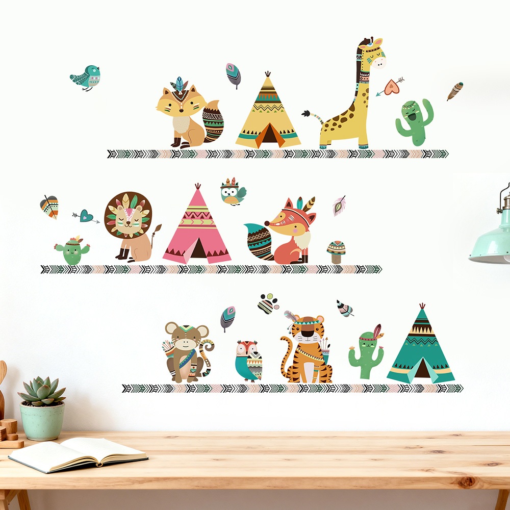 Decal Dán Tường Thế Giới Động Vật Boho Có Keo Sẵn 106x90cm - Trang Trí Không Gian Phòng Ngủ Cho Bé