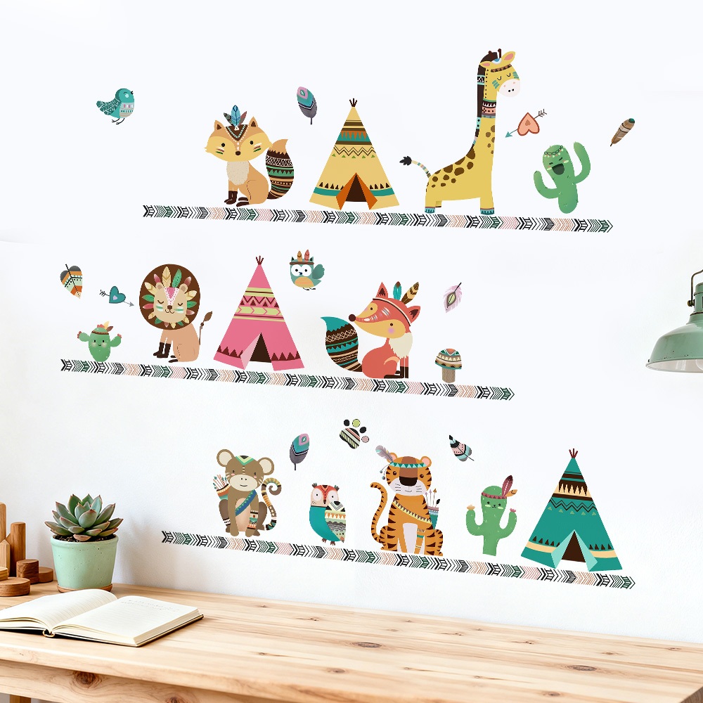 Decal Dán Tường Thế Giới Động Vật Boho Có Keo Sẵn 106x90cm - Trang Trí Không Gian Phòng Ngủ Cho Bé